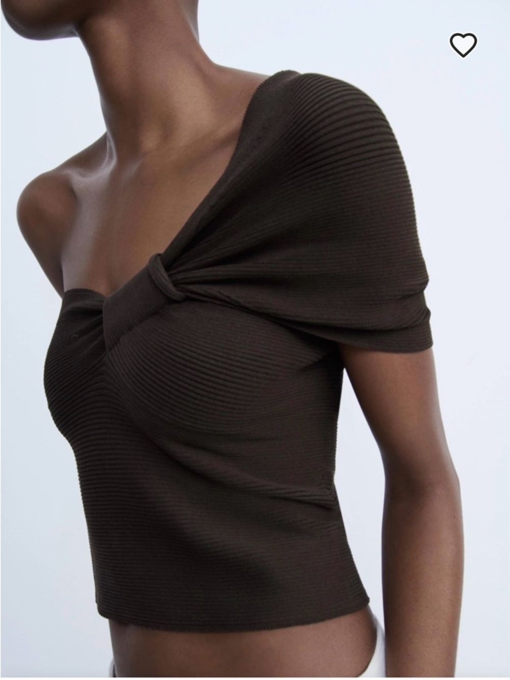 Zara Off-Shoulder Twist Ribbed Top - Brown